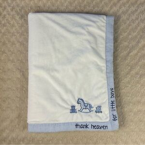 Crown & Ivy Thank Heaven For Little Boys Baby Blanket Rocking Horse Blue Stripes